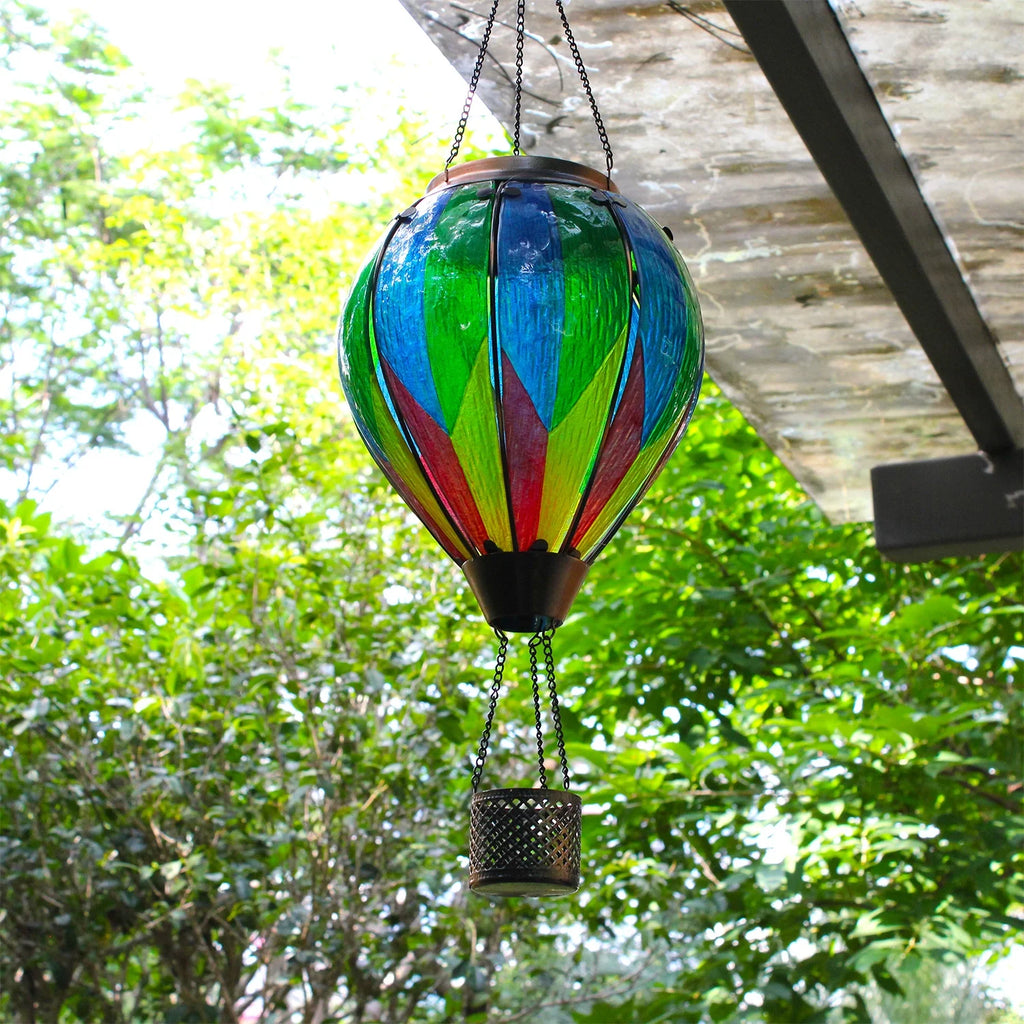hanging solar-powered balloon lantern glowing at dusk, ideal for yard decoration and cozy lighting