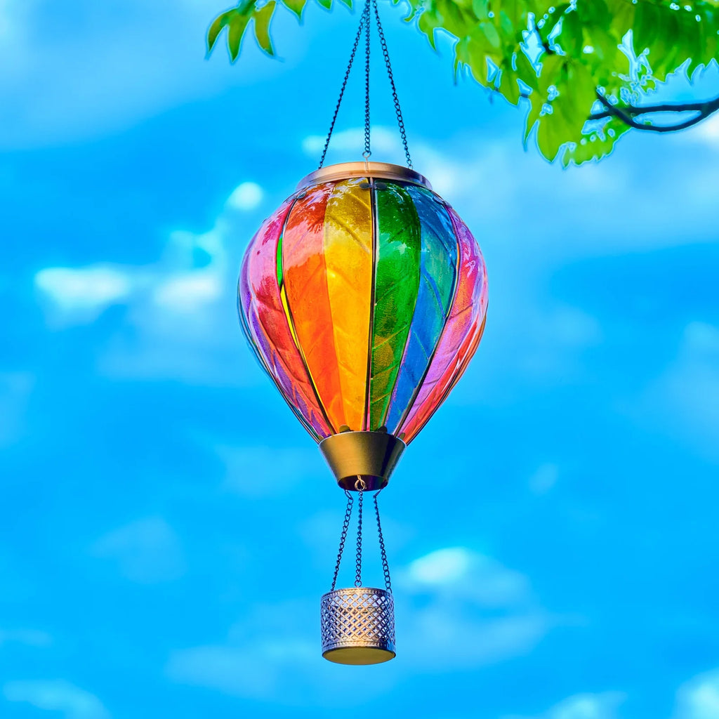 Rainbow hot air balloon solar lantern for yard decor